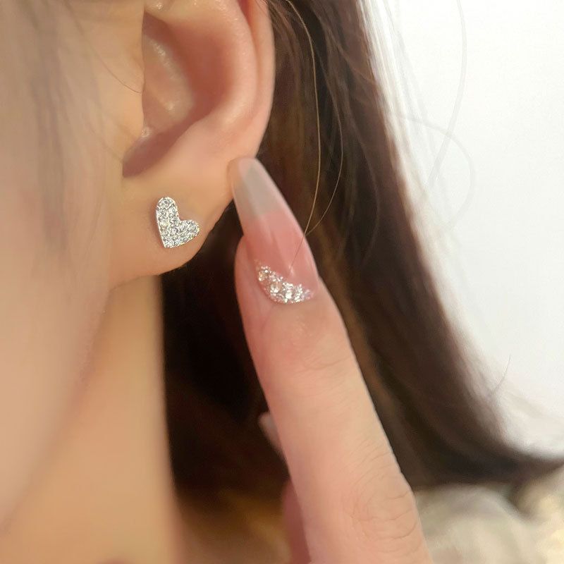 Love You Heart Crystal Stud Earrings, 925 Sterling Silver