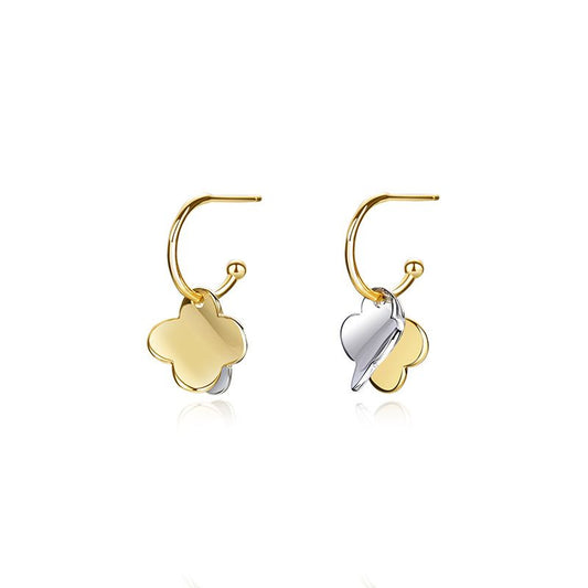 Four-Leaf Clover Lucky 925 Sterling Silver Hoop Earrings