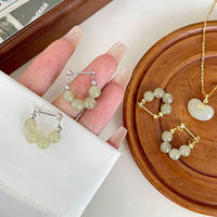 Four-Round Created Nephrite Hoop Earrings in 925 Sterling Silver