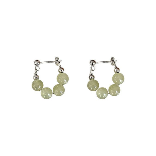 Four-Round Created Nephrite Hoop Earrings in 925 Sterling Silver