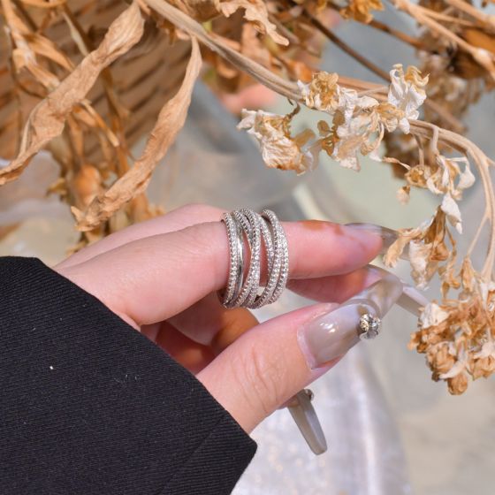 Multi-Layer CZ Cross Wide Sterling Silver Adjustable Ring