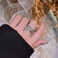 Multi-Layer Crystal Cross Wide Sterling Silver Adjustable Ring