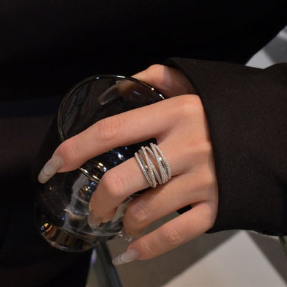 Multi-Layer CZ Cross Wide Sterling Silver Adjustable Ring