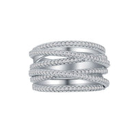 Multi-Layer Crystal Cross Wide Sterling Silver Adjustable Ring