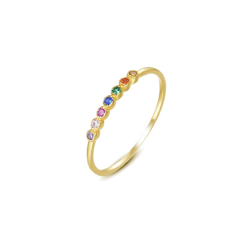 Graduated Rainbow Crystal Round 925 Sterling Silver Ring