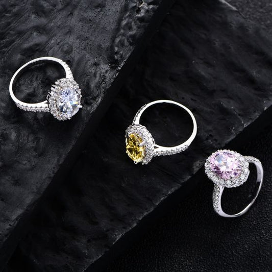 Oval Created High Carbon Diamond Ring, 5.6 Carat 925 Sterling Silver