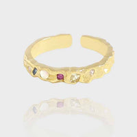 Irregular Colorful Crystal Sterling Silver Adjustable Ring