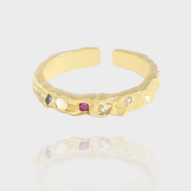 Irregular Colorful Crystal Sterling Silver Adjustable Ring