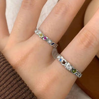 Irregular Colorful Crystal Sterling Silver Adjustable Ring