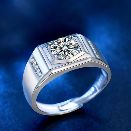 Men's Rectangle Moissanite CZ 925 Sterling Silver Ring