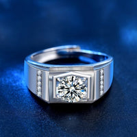 Men's Rectangle Moissanite Crystal 925 Sterling Silver Ring