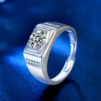 Men's Rectangle Moissanite Crystal 925 Sterling Silver Ring