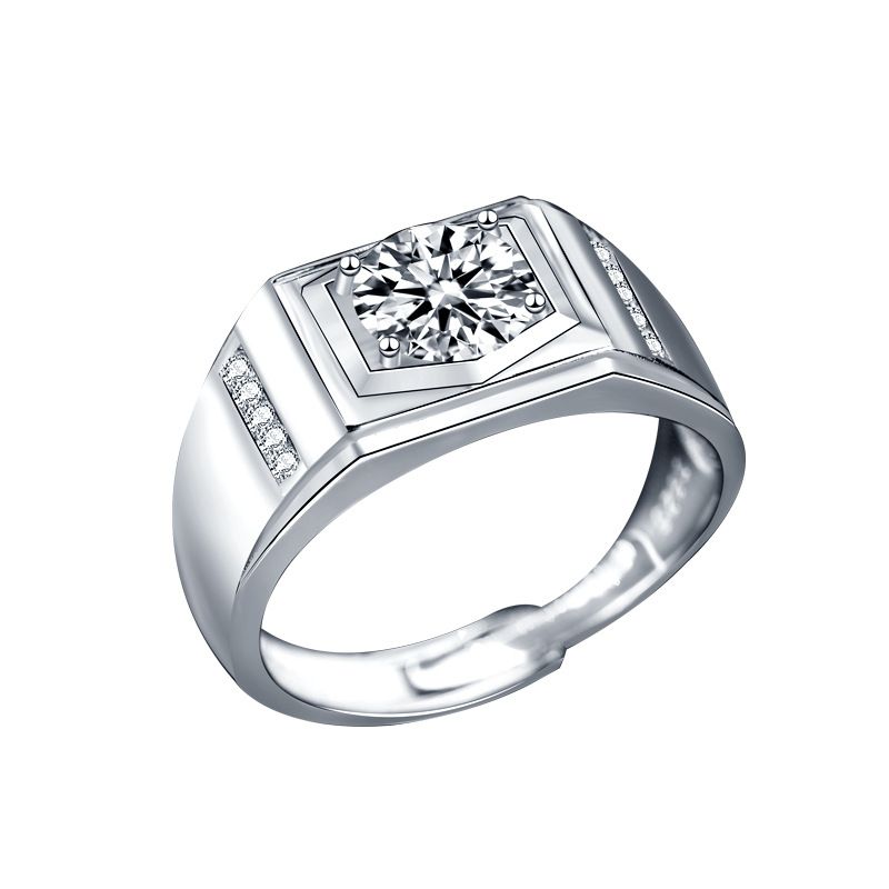 Men's Rectangle Moissanite Crystal 925 Sterling Silver Ring