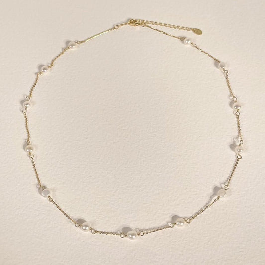 Minimalist Freshwater Pearl Geometric Necklace, 925 Sterling Silver