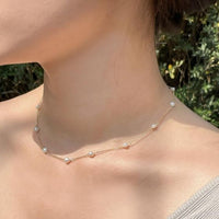 Minimalist Freshwater Pearl Geometric Necklace, 925 Sterling Silver
