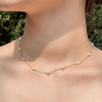 Minimalist Freshwater Pearl Geometric Necklace, 925 Sterling Silver