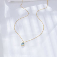 Oval Natural Blue Topaz Necklace in 925 Sterling Silver
