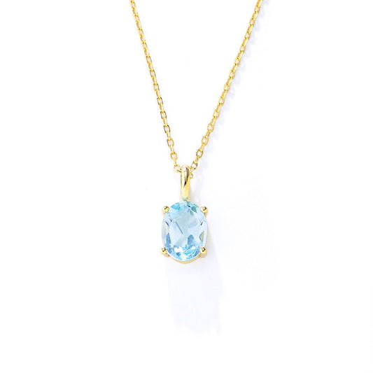 Oval Natural Blue Topaz Necklace in 925 Sterling Silver