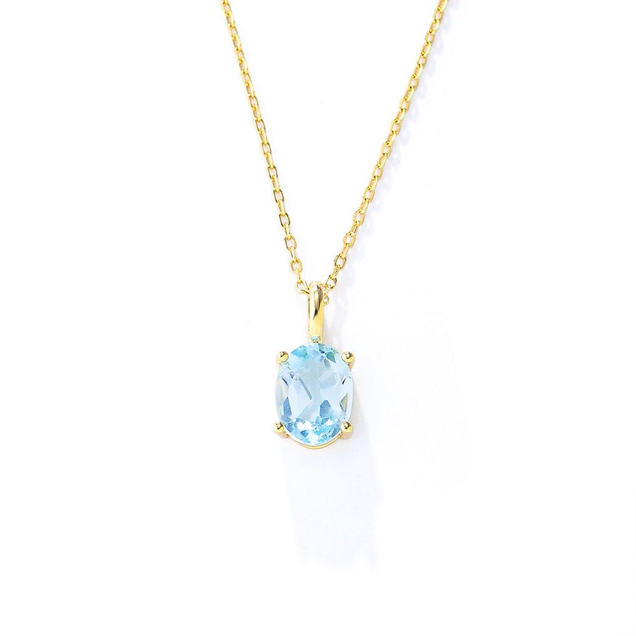 Oval Natural Blue Topaz Necklace in 925 Sterling Silver