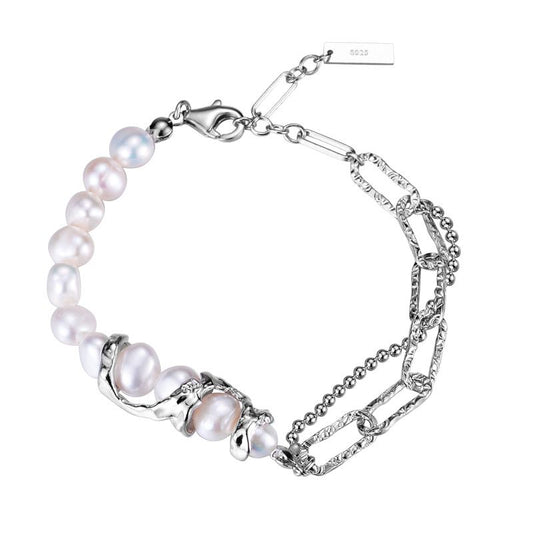 Natural Baroque Pearl 925 Sterling Silver Curb Bracelet