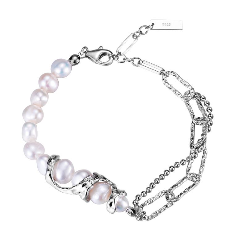 Natural Baroque Pearl 925 Sterling Silver Curb Bracelet