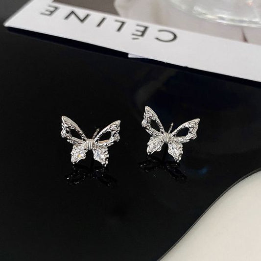 Hollow Flying Butterfly Sterling Silver Stud Earrings