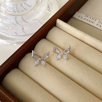 Hollow Flying Butterfly Sterling Silver Stud Earrings