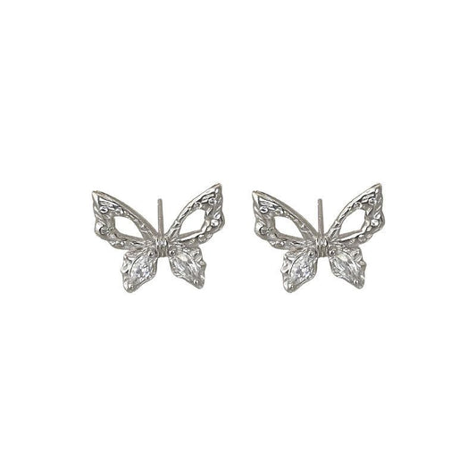 Hollow Flying Butterfly Sterling Silver Stud Earrings