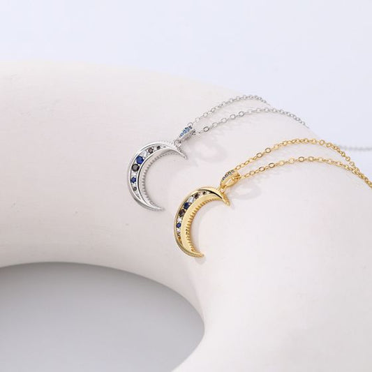 Friend's CZ Crescent Moon 925 Sterling Silver Necklace