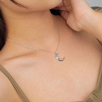 Friend's Crystal Crescent Moon 925 Sterling Silver Necklace