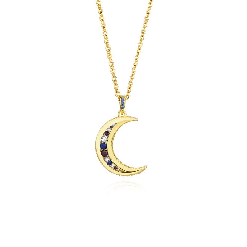 Friend's Crystal Crescent Moon 925 Sterling Silver Necklace