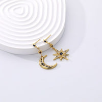 Asymmetrical Crescent Moon and Star 925 Sterling Silver Earrings