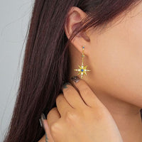 Asymmetrical Crescent Moon and Star 925 Sterling Silver Earrings