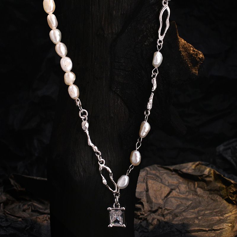 Baroque Pearl Montage Necklace in 925 Sterling Silver