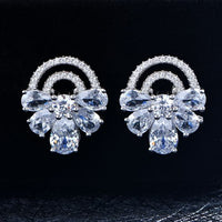 Semicircle Bow-Knot Crystal 925 Sterling Silver Stud Earrings