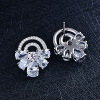 Semicircle Bow-Knot Crystal 925 Sterling Silver Stud Earrings