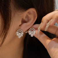 Semicircle Bow-Knot Crystal 925 Sterling Silver Stud Earrings