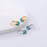 Abalone and Created Turquoise Crescent Hoop Earrings