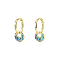 Abalone and Created Turquoise Crescent Hoop Earrings