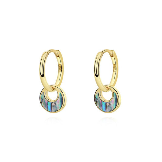 Abalone and Created Turquoise Crescent Hoop Earrings