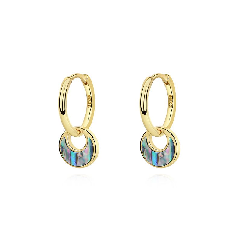 Abalone and Created Turquoise Crescent Hoop Earrings