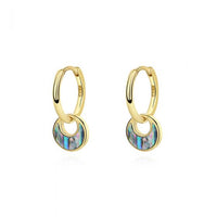 Abalone and Created Turquoise Crescent Hoop Earrings