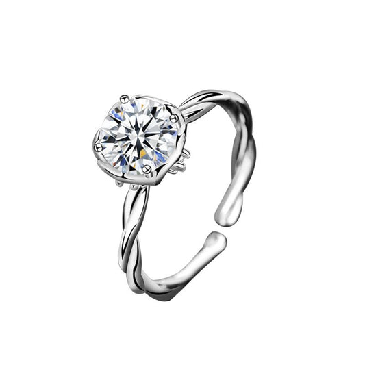 Twisted Geometry Moissanite Adjustable Sterling Silver Ring