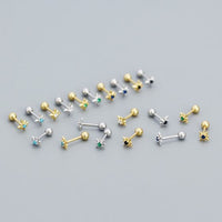 Mini Crystal Eight Pointed Star Screw Sterling Silver Stud Earrings