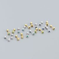 Mini Crystal Eight Pointed Star Screw Sterling Silver Stud Earrings