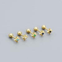 Mini Crystal Eight Pointed Star Screw Sterling Silver Stud Earrings