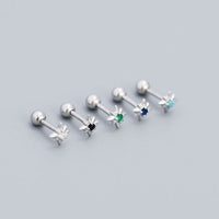Mini Crystal Eight Pointed Star Screw Sterling Silver Stud Earrings