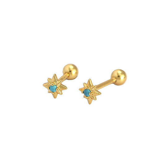 Mini CZ Eight Pointed Star Screw Sterling Silver Stud Earrings