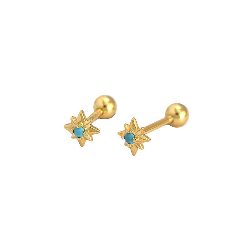 Mini Crystal Eight Pointed Star Screw Sterling Silver Stud Earrings