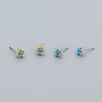 Mini Blue Created Opal Crystal Flower Stud Earrings